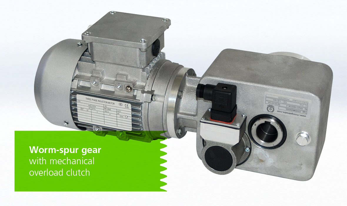 Worm-spur gear with mechanical overload clutch