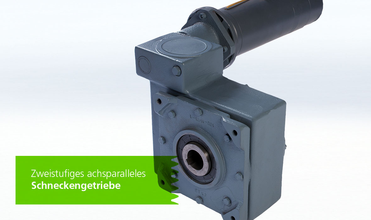 Zweistufiges achsparalleles Schneckengetriebe